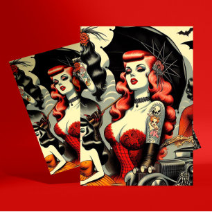 Retro Cute Tattooed Goth Girls Postcard