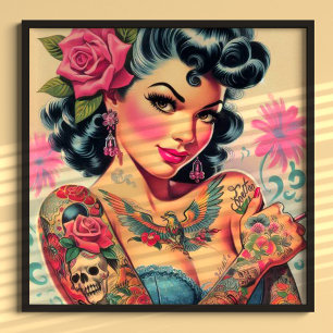 Retro Cute Tattooed Pin-up Poster