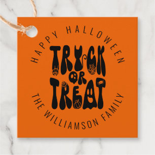 Retro Cute Trick or Treat Halloween Ghost Black Favour Tags