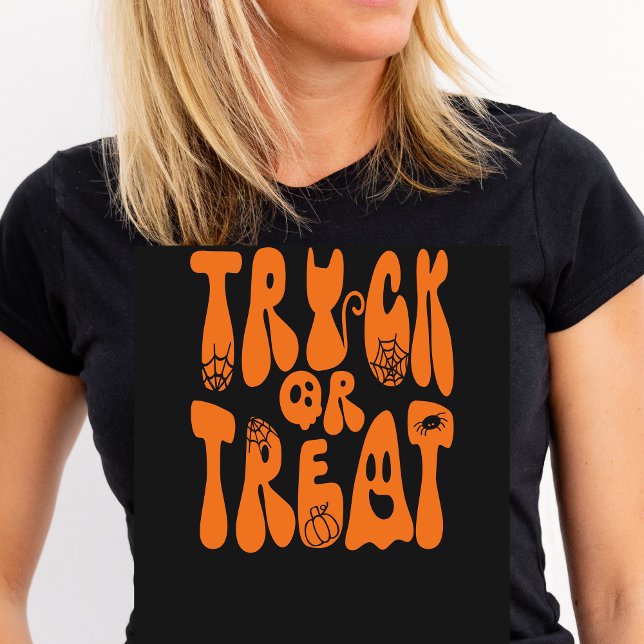 Retro Cute Trick or Treat Halloween Ghost | Orange T-Shirt (Creator Uploaded)