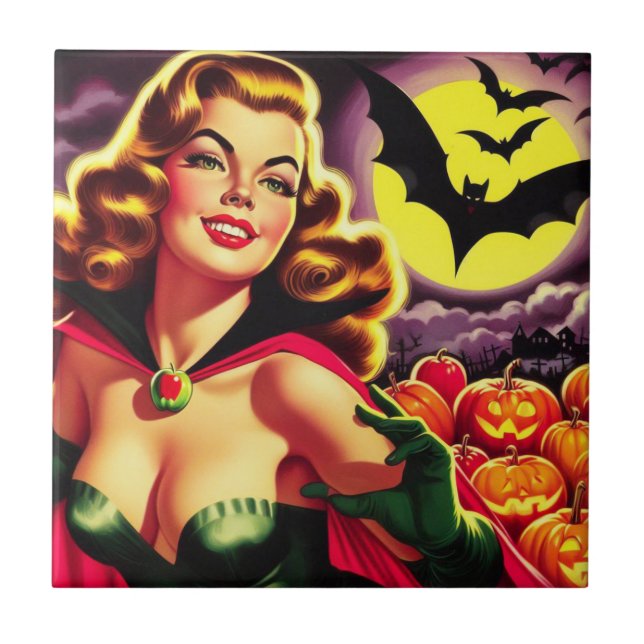 Retro Cute Vampire Pin-up Tile (Front)