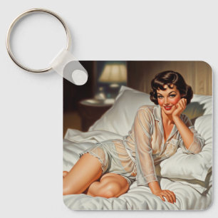 Retro Cute Woman '50 Pin-up Key Ring