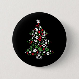 Retro Cute Xmas Dog Paw Print Christmas Tree Puppy 6 Cm Round Badge