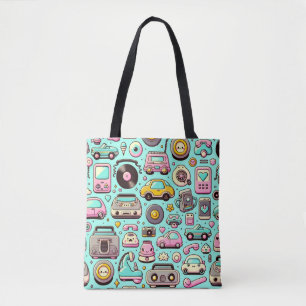 Retro Cuties: Whimsical Pastel Tote Bag