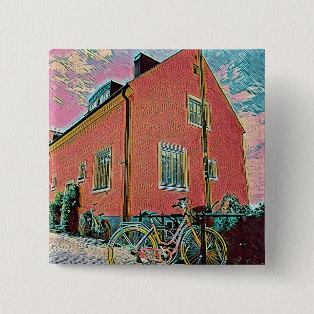 Retro cycling artwork 15 cm square badge (Front)