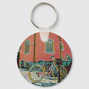 Retro cycling artwork key ring
