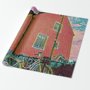 Retro cycling artwork wrapping paper