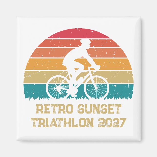 Retro Cycling Sunset Custom Triathlon Magnet (Front)