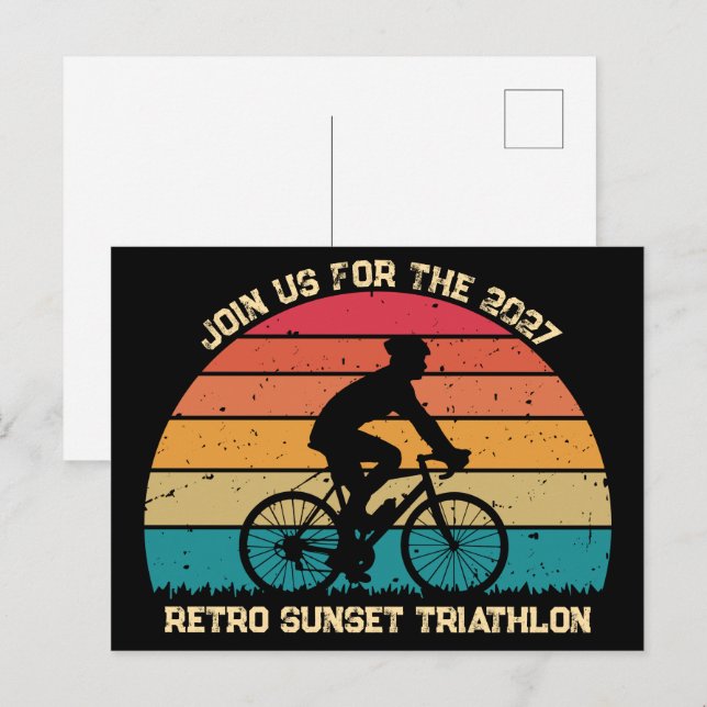 Retro Cycling Sunset Custom Triathlon Postcard (Front/Back)