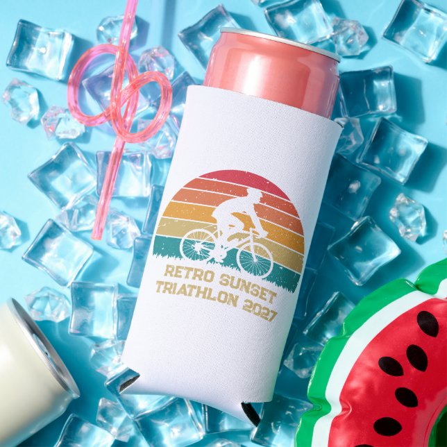 Retro Cycling Sunset Custom Triathlon Seltzer Can Cooler (In Situ Summer)