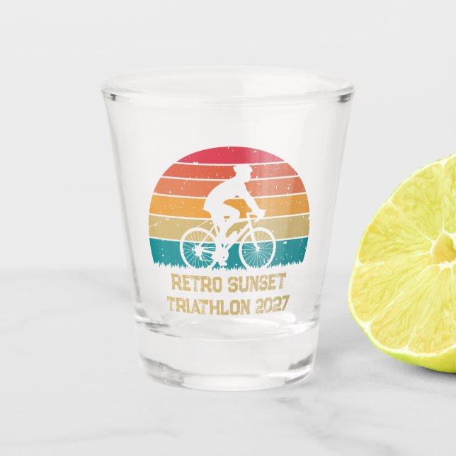 Retro Cycling Sunset Custom Triathlon Shot Glass (Front)