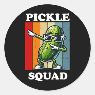 Retro Dabbing Pickle Dancing Cucumber Pickle Squad Classic Round Sticker