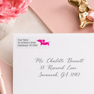 Retro Dachshund Pink and Grey Address Labels