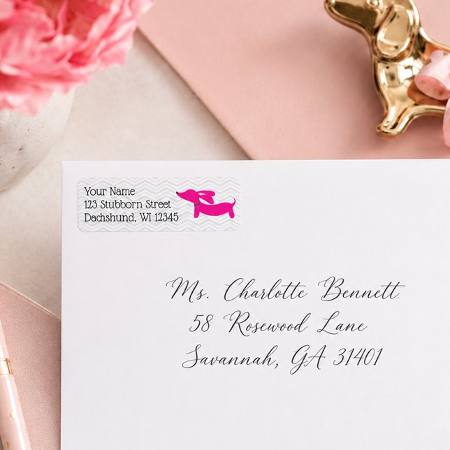 Retro Dachshund Pink and Grey Address Labels (Retro Dachshund Pink and Gray Address Labels)