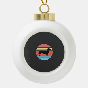 Retro Dachshund Sunset Vector Ceramic Ball Christmas Ornament