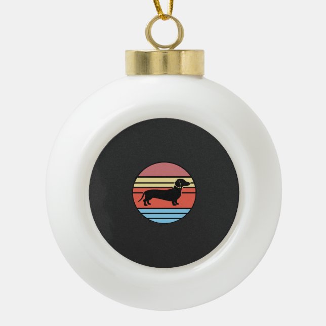 Retro Dachshund Sunset Vector Ceramic Ball Christmas Ornament (Front)