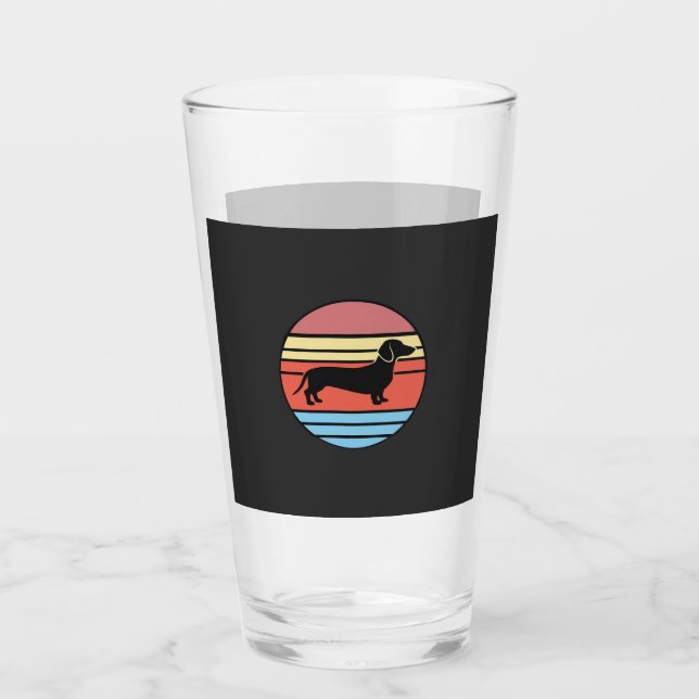 Retro Dachshund Sunset Vector Glass (Front)