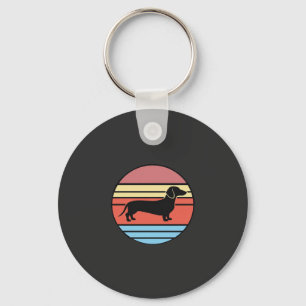 Retro Dachshund Sunset Vector Key Ring