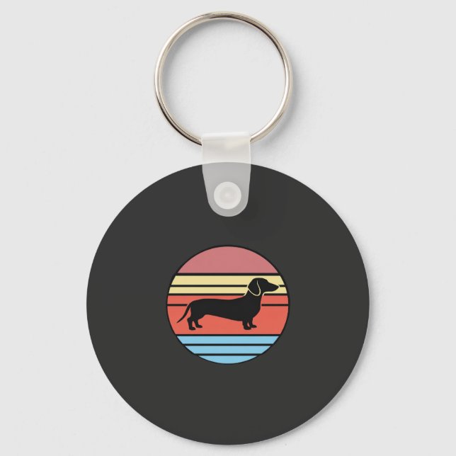 Retro Dachshund Sunset Vector Key Ring (Front)
