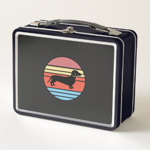 Retro Dachshund Sunset Vector Metal Lunch Box