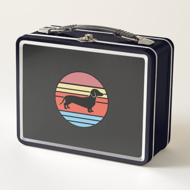 Retro Dachshund Sunset Vector Metal Lunch Box (Front)