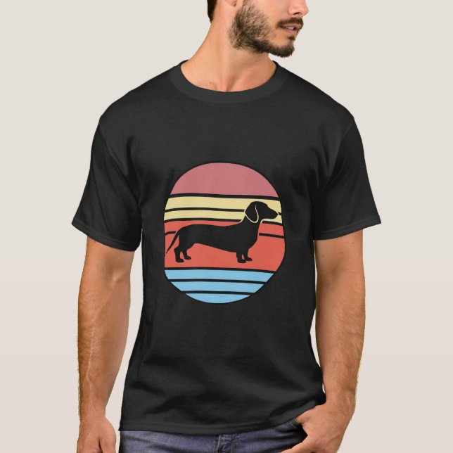 Retro Dachshund Sunset Vector T-Shirt (Front)