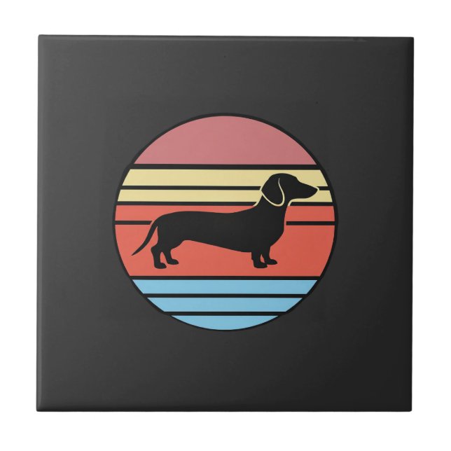 Retro Dachshund Sunset Vector Tile (Front)