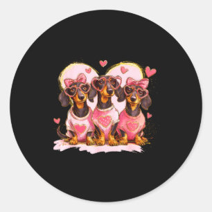 Retro Dachshund With Heart Sungles Valentine's Day Classic Round Sticker