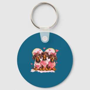 Retro Dachshund With Heart Sungles Valentine's Day Key Ring