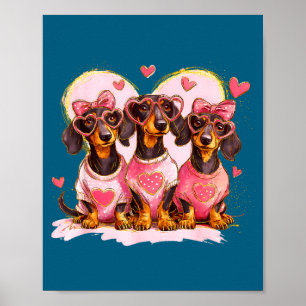 Retro Dachshund With Heart Sungles Valentine's Day Poster