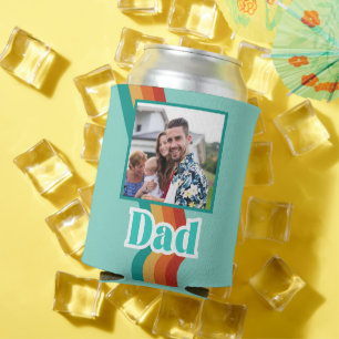Retro Dad custom photo, teal blue with stripes Can Cooler