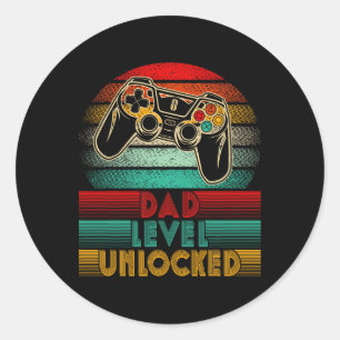 Retro Dad Level Unlocked New Dad Controller Father Classic Round Sticker