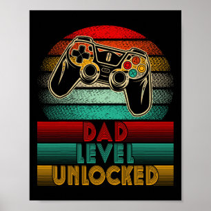 Retro Dad Level Unlocked New Dad Controller Father Poster