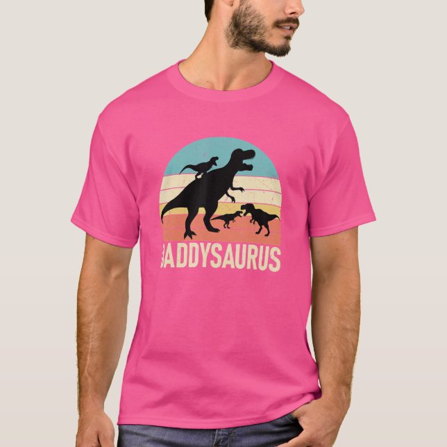 Retro Daddy Dinosaur Daddysaurus Father Day T-Shirt (Front)