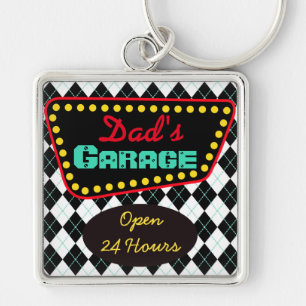 Retro Dad's Garage Keychain Gift