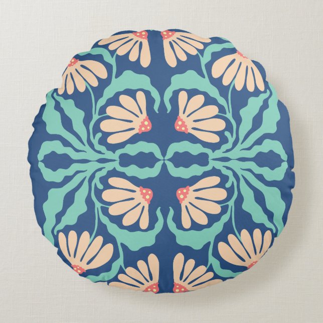 Retro Daisies Birth Flower April Round Cushion (Front)