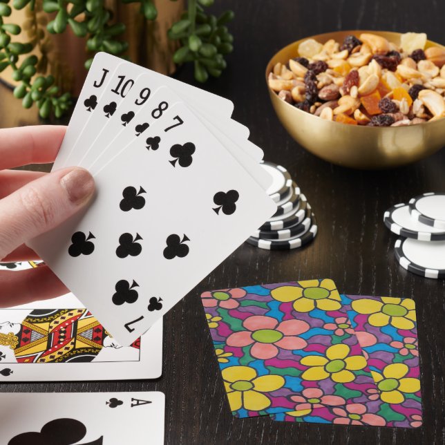 Retro Daisies Colourful Print  Playing Cards (In Situ)