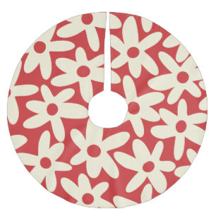 Retro Daisies Floral Christmas Pattern Brushed Pol Polyester Tree Skirt