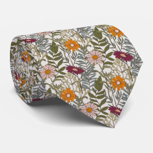 Retro Daisies Flowers Pattern Tie