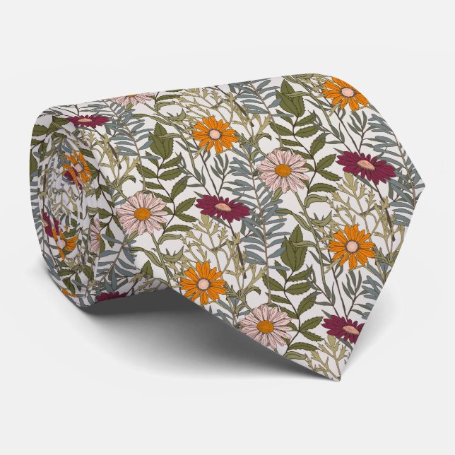 Retro Daisies Flowers Pattern  Tie (Rolled)