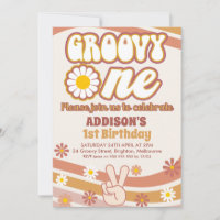 Retro Daisies Peace Sign Groovy One 1st Birthday
