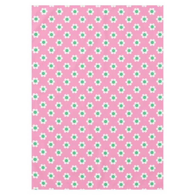 Retro Daisies Pink and Green Tablecloth (Front)