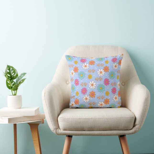 Retro Daisies Throw Pillow (Chair)