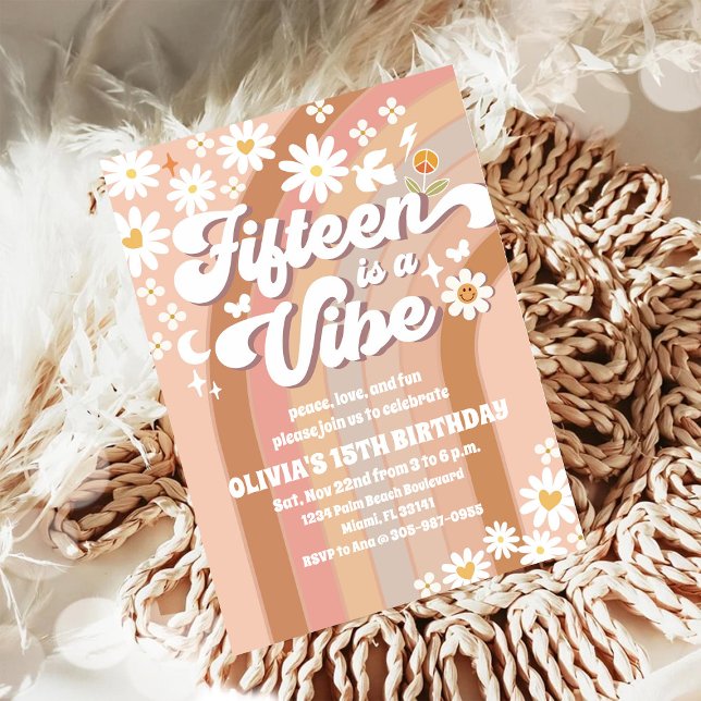 Retro Daisy 15th Birthday Invitation (Creator Uploaded)
