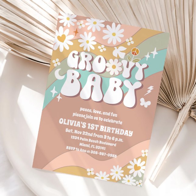 Retro Daisy 1st Birthday Invitation (Creator Uploaded)