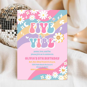 Retro Daisy 5th Birthday Invitation