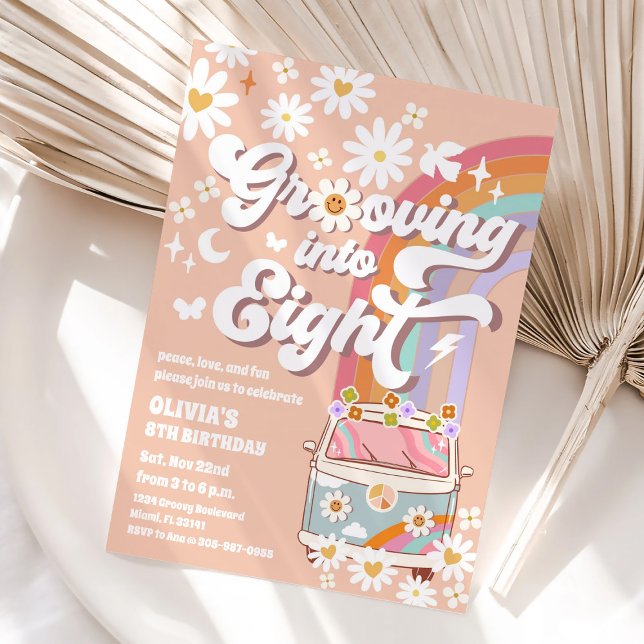 Retro Daisy 8th Birthday Invitation (Creator Uploaded)