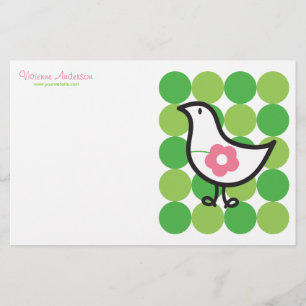 Retro Daisy Baby Chick Bird Whimsical Cute Dots Stationery