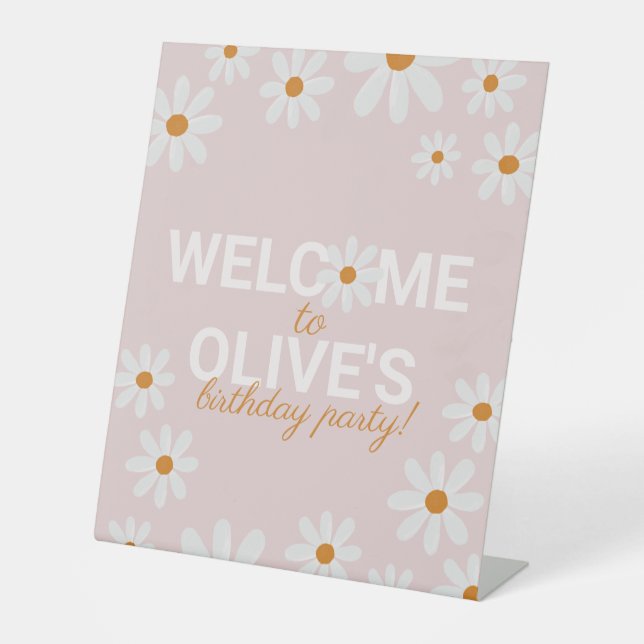 Retro Daisy Birthday Party Welcome Sign (Front)