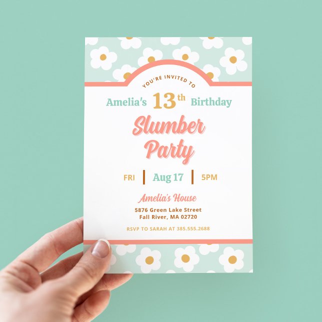 Retro Daisy Birthday Slumber Party Invitation (Creator Uploaded)